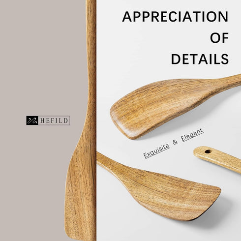 Curved Wooden Spatula for Cooking, 12.5inch Wood Turner for Frying, Non-Scratch Wood Flat Spurtle for Pan & Wok, Acacia Wooden Cooking Utensils fo...