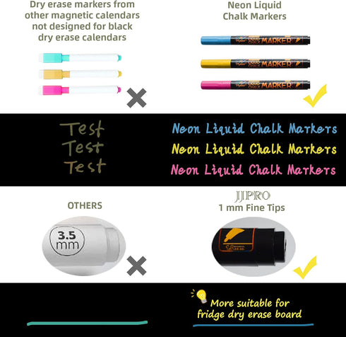Magnetic Chalkboard Monthly Calendar with neon Bright Liquid Chalk Markers – Black Refrigerator Monthly Planning Board w/Bonus - Grocery List and ...