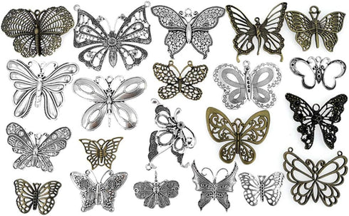 Assorted Butterfly Charm Pendant Connector for DIY Jewelry Making Findings(21pcs,Big Size)...