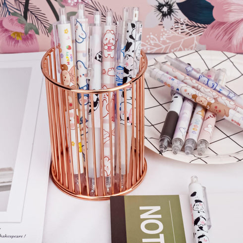 24 Pcs Cute Cow Pens Retractable Gel Pens Kawaii Bear Pens for Aesthetic Office and School Supplies...