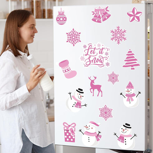 Whaline 20Pcs Christmas Decoration Magnets Pink Winter Refrigerator Magnets Xmas Snowman Snowflake Decorative Fridge Magnetic Stickers for Mailbox...