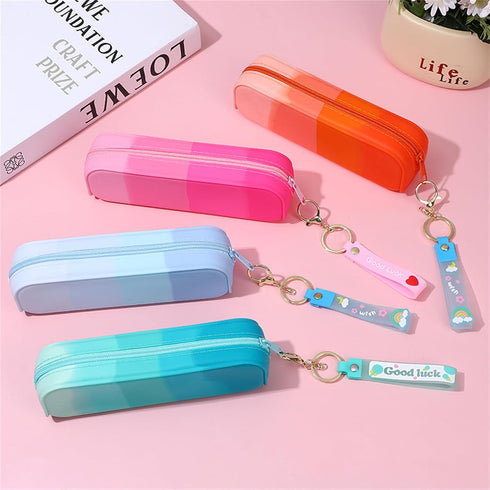YYaaloa Silicone Pencil Case,Colorful Waterproof Pencil Pouch Aesthetic Pencil Case Small Pencil Bag, Pencil Pouch for Women, Makeup Pouch (blue)...