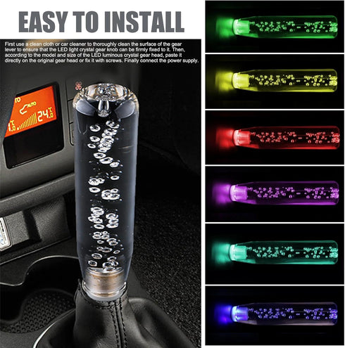 1 PC Car LED Shift Knob with Bubblem, Waterproof Smooth Crystal Vehicle Shifter Replacement, Universal Luminescent Automotive Shifter Knob Accesso...