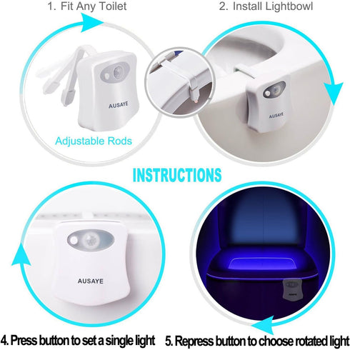 AUSAYE 2Pack Toilet Night Light, 16-Color Changing Motion Sensor Toilet Light, Fun BathroomToilet Bowl Nightlight,LED Christmas Gifts Stocking Stu...