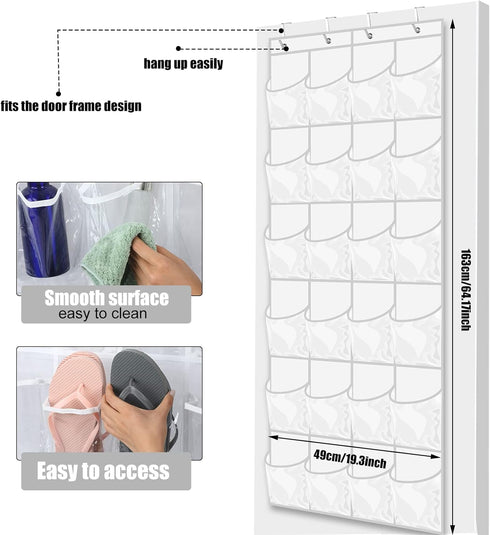 24 Pockets Hanging Shoe Organizer Large Clear Pockets Over the Door Pantry Organizer Shoe Holder for Back of Door Hanging Shoe Bag for Closet Wate...