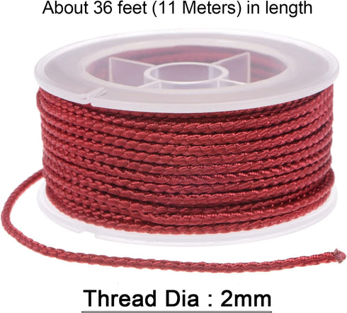 2pcs Nylon Thread Twine Beading Cord 2mm Extra-Strong Braided Nylon Crafting String for Bracelets Jewelry Making DIY Crafts 11M/36 Feet, Dark Red...