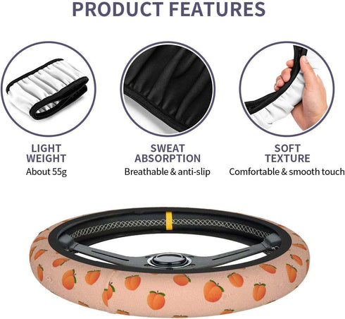 Delerain Peaches Steering Wheel Covers, Anti Slip Elasticity Car Accessories Steering Wheel Protector Universal 15 Inch for Women Man...