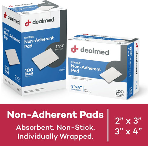 Dealmed Sterile Non-Adherent 2" x 3" Gauze Pads Non-Adhesive Wound Dressing, Highly Absorbent & Non-Stick, Painless Removal-Switch, Individually W...