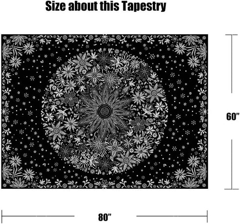 Neasow Bohemian Tapestry Wall Hanging,Black and White Floral Tapestry with Dotted Daisy Medallion Print Bedroom Boho Hippie Home Decor, 60×80 inch...