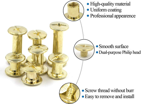 80 Sets Chicago Screws Assorted Kit 4 Sizes Golden Leather Rivets 1/4 5/16 3/8 1/2 Screw Rivets Slotted Phillip Head Book Binding Posts Nail Rivet...