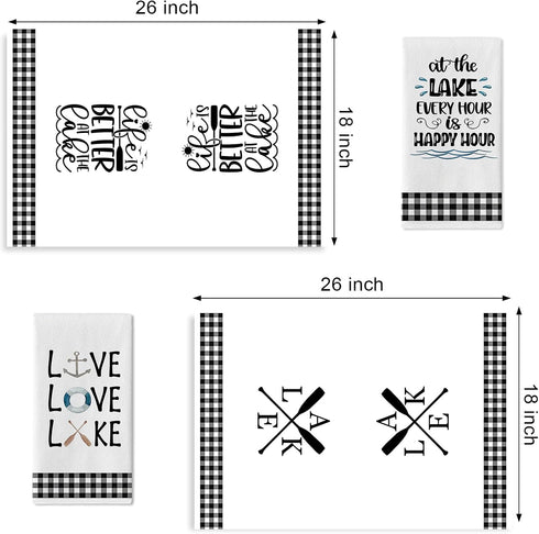Seliem Live Love Lake House Kitchen Dish Towel Set of 2, Black White Buffalo Plaid Check Anchor Paddle Tea Bar Hand Drying Cloth, Spring Summer Fa...
