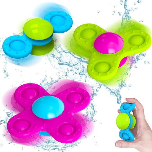 Suction Cup Spinner Toys for 1 Year Old Boy Girl, 3 Pcs Spinning Toys for Toddlers 1-3,Sensory Toys Bath Toys Travel Toys for Babies 10-18 Months,...