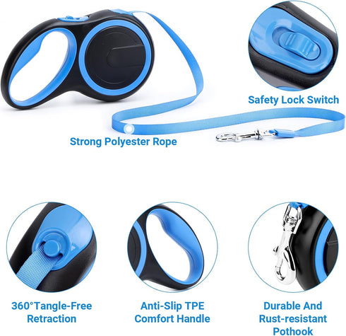 Segarty Dog Leash Retractable, 16ft Heavy Duty Walking Dog Leash for Medium Small Dogs up to 44lb, Anti-slip Handle 360°Tangle-free Nylon Tape, On...