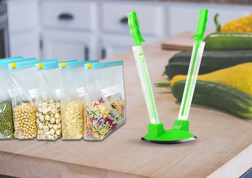 Adjustable Baggy Rack, No-hands Food Storage Holders For Food Prep Bag, plastic Freezer Bag, Clip-Ideal Kitchen Gadget (Green, 2pcs)...