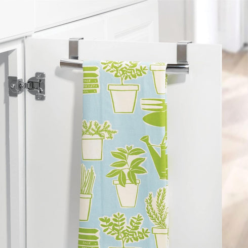 mDesign Steel Over Door Curved Towel Bar Storage, Hanger for Cabinet or Cupboard, Holder Rack for Kitchen, Bathroom - Holds Hand/Dish Towels, Wash...
