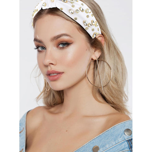 White Knotted Headband with Rhinestone for Women, Jeweled Beaded Wide Top Knot Headband Sparkly Crystal Bedazzled Embellished Head Bands for Women...