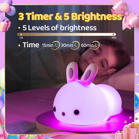 One Fire Night Light for Kids Room, Timer Baby Toddler Nursery Animal Battery Remote Kawaii Night Lamp, Cute Decor Easter Bunny Gift/ Basket Stuff...