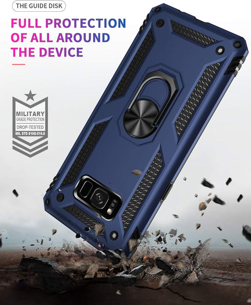 Samsung Galaxy S8 Case with HD Screen Protectors (NOT fit S8 Plus), Androgate Military-Grade Metal Ring Holder Kickstand 15ft Drop Tested Shockpro...