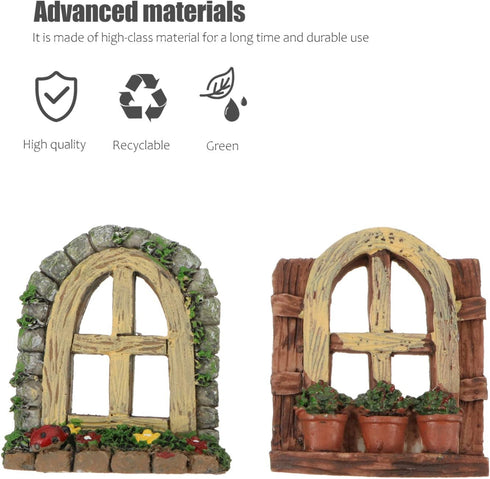 DOITOOL 2pcs Miniature Fairy Garden Window Artificial Window Ornament Gnome Home Decoration Resin Landscape Yard Art Garden Sculpture Fish Tank De...
