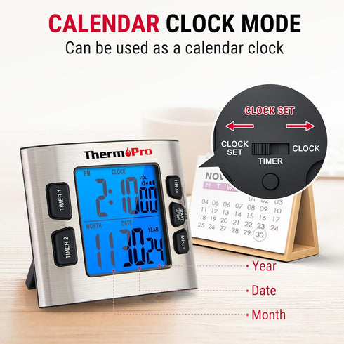 ThermoPro TM02 24 Hours Digital Timer with Dual Kitchen Timers for Cooking, Stop Watches Magnetic Timer Clock with Adjustable Alarm Volume & LCD B...
