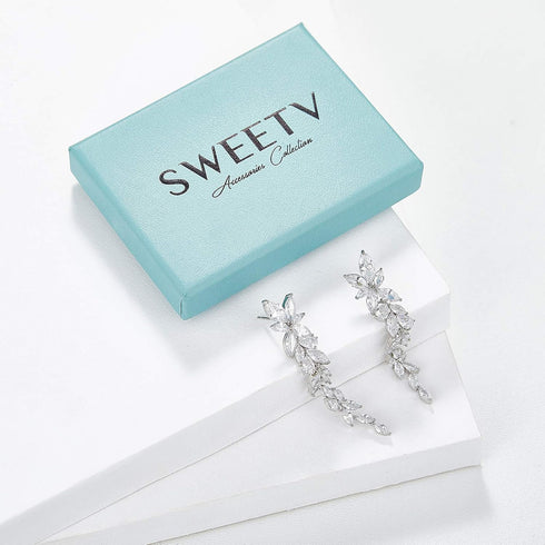 SWEETV Marquise Cubic Zirconia Wedding Earrings for Women Brides, Crystal Chandelier Bridal Drop Earrings for Prom Pageant...