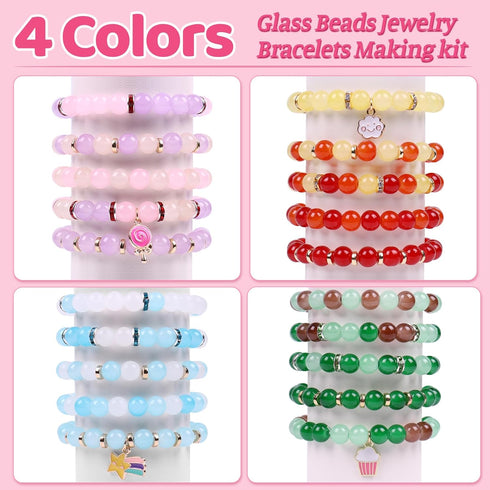 Wutubug 300PCS Glass Beads for jewelry Making, 8mm Glass Beads Bracelet Making Kit for Girls, Round Crystal Beads for Bracelets with Spacer Beads ...