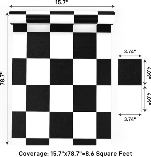 VaryPaper 15.7''x78.7'' Thick Checkered Countertop Contact Paper Waterproof Checkered Wallpaper Peel and Stick Black and White Wallpaper for Bathr...