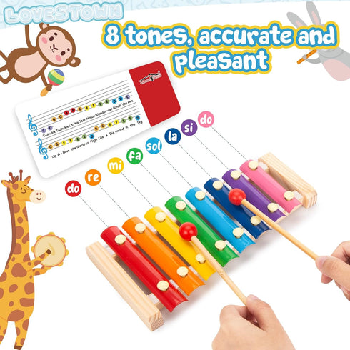 LovesTown Wooden Xylophone for Kids, Toddler Xylophone Musical Toy with 2 Mallets Songbook 8 Diatonic Keys Musical Instruments...
