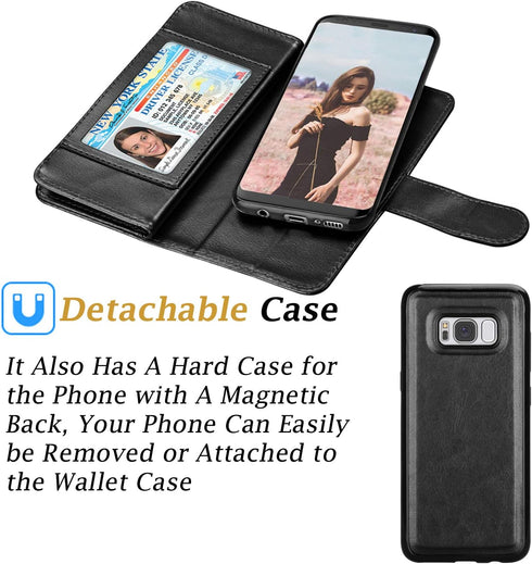 Samsung Galaxy S8 Wallet Case, Samsung S8 Case Wallet Case PU Leather Wallet Magnetic Flip Kickstand Protective with 9 Card Holder Cover Detachabl...