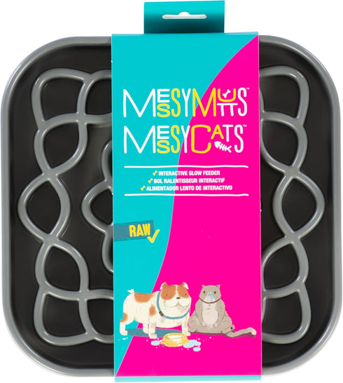 Messy Mutts and Cats Interactive Square Slow Feeder | Cool Grey (2 Cup) | 8” x 8” Square Puzzle Slow Feeder for Dogs/Cats | Enrichment Food Dish f...