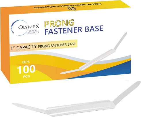 OLYMPX 100 Pcs of 1” Capacity Premium Metal Prong Paper Fastener Bases, 2.75 Inch Base for Paper File Clip Folder Accessories, Box of 100...