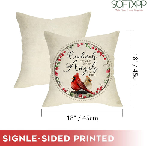 Winter Cardinals Appear When Angels are Near Home Decorative Throw Pillow Cover Red Bird Sign Cushion Case, 18 x 18 Home Decoration Christmas Outs...