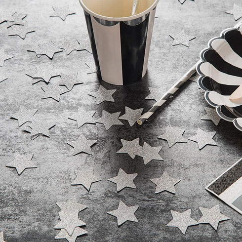 MOWO Glitter Star Confetti Wedding Party Decor and Table Decor 1.2’’ in Diameter (silver glitter,200pc)...