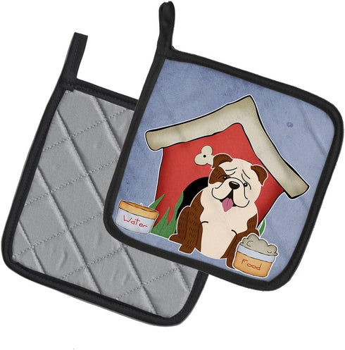 Caroline's Treasures BB2875PTHD Dog House Collection English Bulldog Brindle White Pair of Pot Holders Kitchen Heat Resistant Pot Holders Sets Ove...