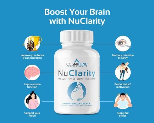 NuClarity - Premium Nootropic Brain Supplement - Focus, Energy, Memory Booster - Mental Clarity & Cognitive Support - Ginkgo Biloba, Bacopa Monnie...