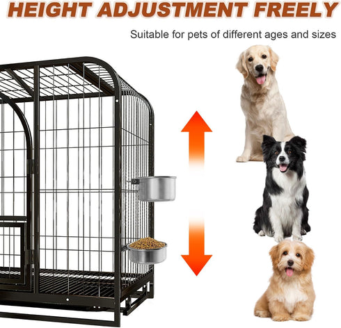 2 Pack Dog Water Bowl Crate No Spill Kennel Hanging Cage Food Bowls for Puppy Cat Bunny Stainless Steel Metal Mountable Small&Medium Feeding Dish ...