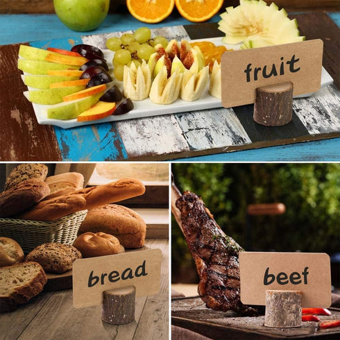 Wood Place Card Holders, 10Pcs Premium Rustic Table Number Holders and 20Pcs Kraft Table Place Cards, Wood Photo Holders, Ideal for Wedding Party ...