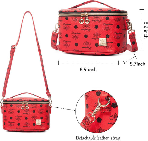 LACATTURA Travel Makeup Bag for Women, Leather Toiletry Bag, Cosmetic Case with Adjustable Divider, Portable Make Up Organizer, Brush Holder with ...