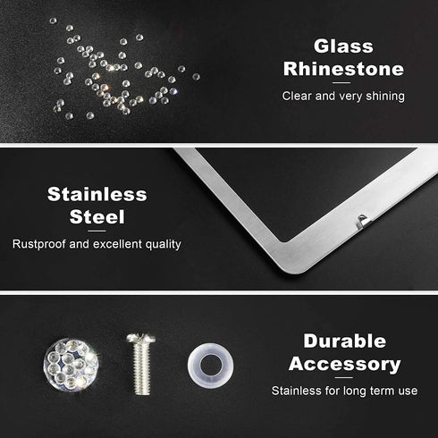 Tchipie 1 Pack Bling Rhinestone License Plate Frames, Bedazzled Sparkly Cute Diamond Car License Plate Frame, Glitter Crystal Tag Caps, Stainless ...