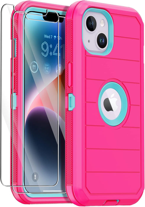 Annymall for iPhone 14 Case with 2 Screen Protector,Full Body Shockproof Drop Protection Dust Proof Heavy Duty 3-Layer Rugged Durable Military Gra...