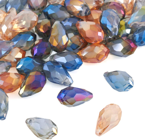 Craftdady 50Pcs Teardrop Glass Beads Faceted Mixed Colors Lustered Drop Spacer Loose Beads 8x13mm Briolette Top Drilled for Jewelry Craft Making...