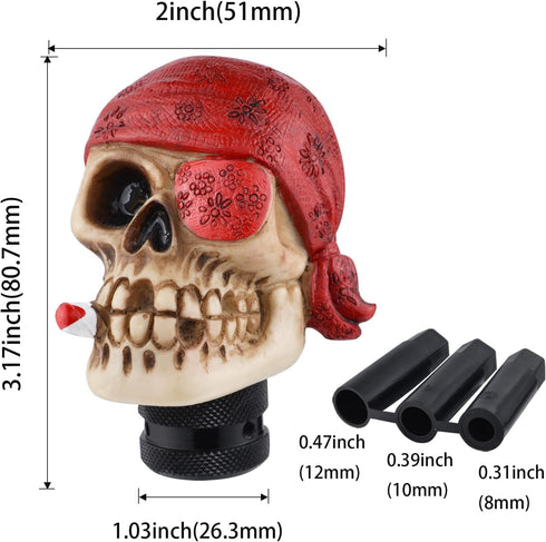 Skull Gear Shift Knob One-Eyed Pirate Racing Lever Stick Shifter Handle fit Most Manual Automatic Trucks SUV Cars, Red...