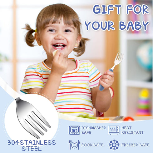 Chumia 9 Pieces Stainless Steel Toddler Forks, Kids Safe Utensils Set Baby Kids Self Feeding Training Cutlery with Round Handle, Stainless Steel M...