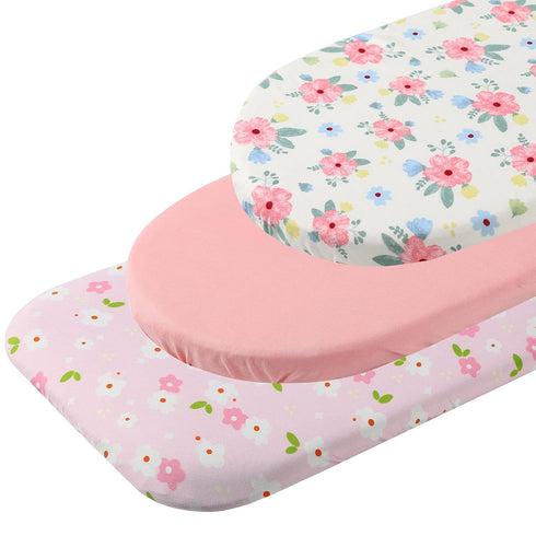 Onacosht Bassinet Sheets Set 3 Pack for Baby Girl, Stretchy Soft Jersey Knitted Fitted Sheet Universal for Oval Rectangle and Hourglass Bassinet M...
