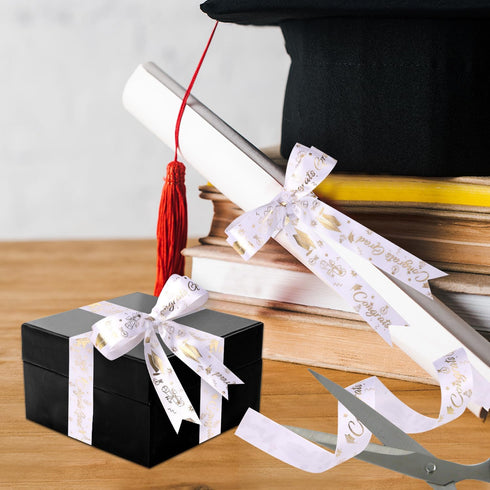2 Rolls Graduation Ribbon, 0.98in x 5 Yards Congrats Grad Ribbon Class of 2024 Hot Stamping Decorative Graduation Ribbon for Gift Wrapping Leis Ce...