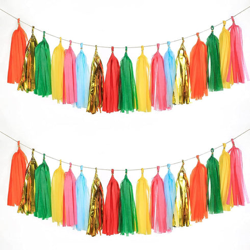 35 PCS Green Orange Gold Mylar Tassel Garland Tissue Paper Tassels Banner DIY Kit Baby Shower Fiesta Bachelorette Party Decorations...