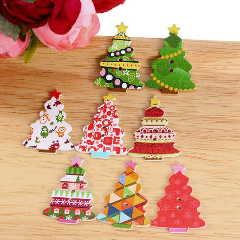 EXCEART 100pcs Christmas Tree Buttons Christmas Sewing Buttons Mixed Patterns with 2 Holes for Sewing DIY Crafts(Random Color)...