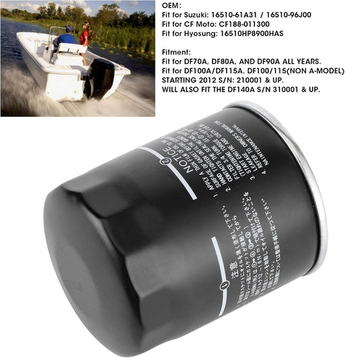 Four Stroke Oil Filter Outboard Motorcycle Engine Replacement Fit For Df70A Df80A And Df90A,Replaces,16510 61A31 Outboard Oil Filter 70Hp Cf188-01...