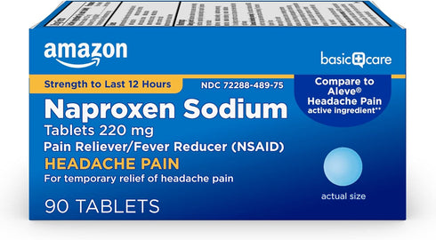 Amazon Basic Care Headache Pain Relief Naproxen Sodium Tablets 220 mg, Also Relieves Arthritis, Muscular Aches, Backache, Menstrual Cramps and Too...