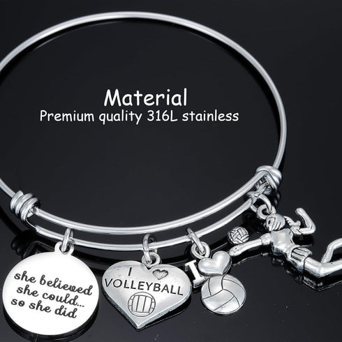 Volleyball Charm Bangle Bracelet Volleyball Inspirational Jewelry Volleyball Gifts for Female Volleyball Players...